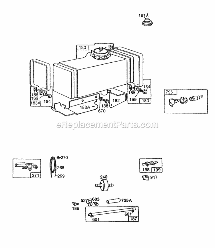 Fuel Tank Assembly Diagram and Parts List for 190701-2110-01  Briggs and Stratton Engine